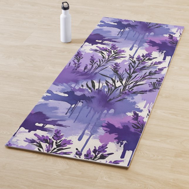 Tapete De Yoga Purple Watercolor with Florals (In Situ)