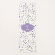 Purple Wildflower Watercolor Custom Name Yoga Mat