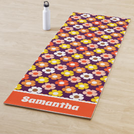 Tapete De Yoga Púrpura das flores de outono retrô