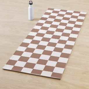 Tapete De Yoga Quadrados xadrez marrom mocha branco geométrico re