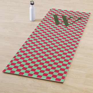 Tapete De Yoga Quadro De Verificação Vermelho Profundo E Verde Cl