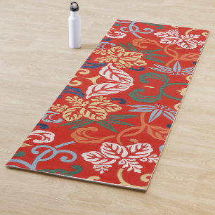 Tapete De Yoga Quimono Japonês Floral Havaiano Vermelho Chinoiser
