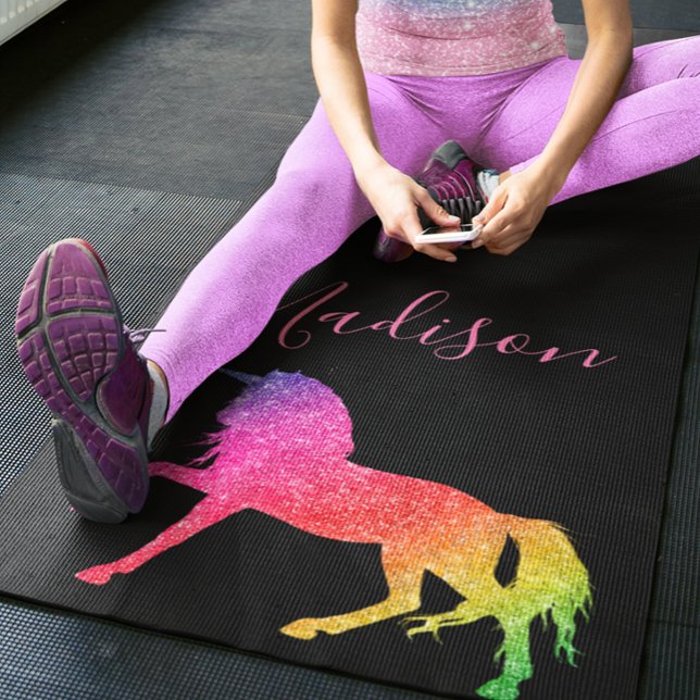 Tapete De Yoga Rainbow Glitter Unicorn Yoga Mat Personalizado (Criador carregado)
