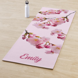 Tapete De Yoga Ramos de Flor de Cerejeira Sakura Rosa Foto e Nome