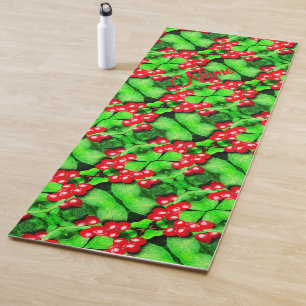 Tapete De Yoga Red Berries Raindrops Abstrato Nature Personalizad