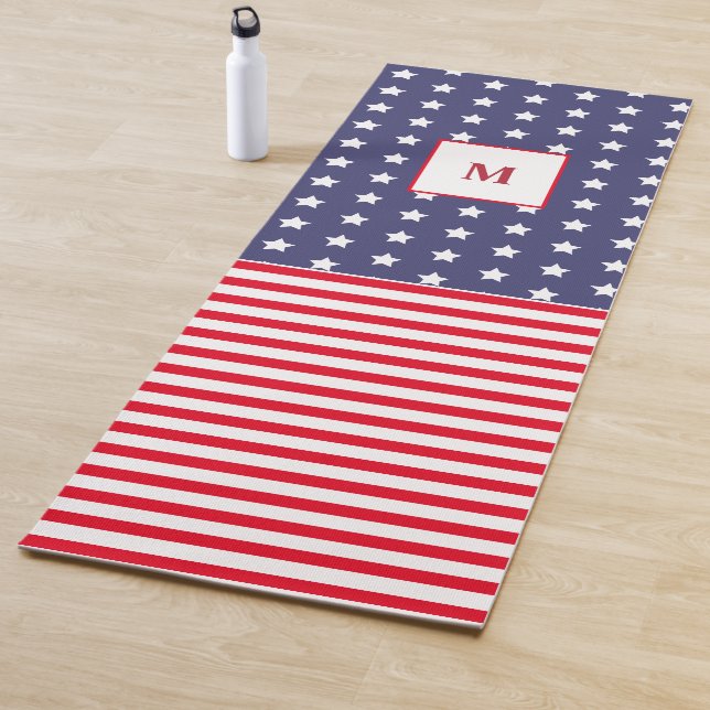 Tapete De Yoga Red White e Blue American Flag monogramas (In Situ)