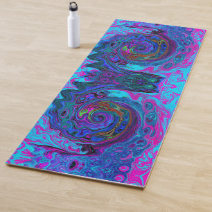 Tapete De Yoga Redemoinho Azul e Roxo Abstrato Groovy Retro