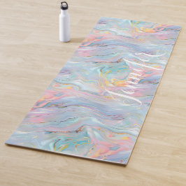 Tapete De Yoga Redemoinhos de Mármore Holográfico Pastel Colorido