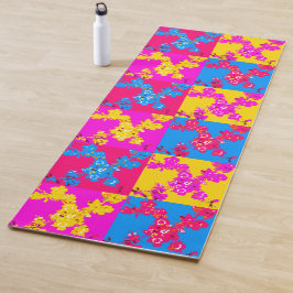 Tapete De Yoga Repetição de Azulejo com Padrão de rosa