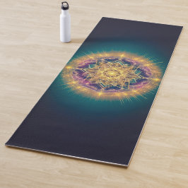 Tapete De Yoga Resplendor do Mandala Dourado em Azul Turquesa – S