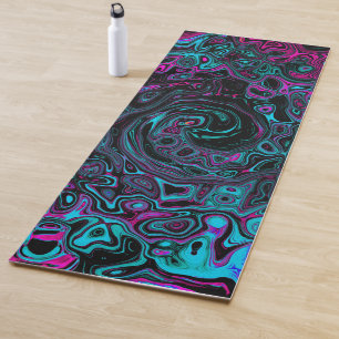Tapete De Yoga Retro Aqua Magenta e Abstrato preto