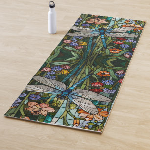 Tapete De Yoga Retro Dragonfly boho vidro botânico floral