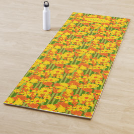 Tapete De Yoga Retro Flores Amarelas Laranja Yoga Mat.
