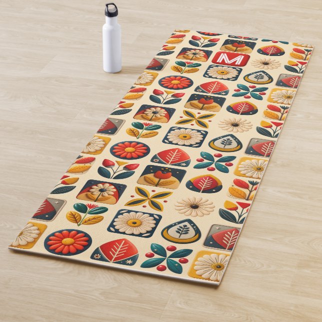 Tapete De Yoga Retro Folk Floral Yoga Design (In Situ)