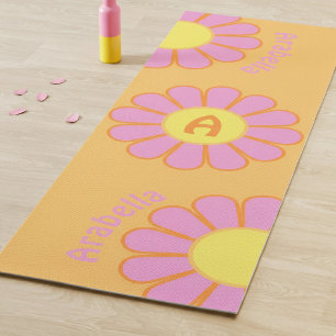 Tapete De Yoga Retro Personalizado Grande Margarida Inicial & Nom