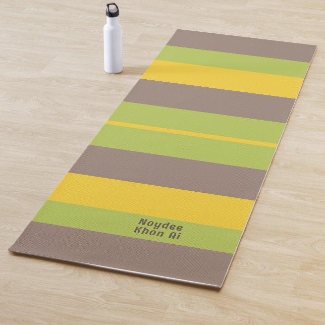 Tapete De Yoga Rhythm Stripes Horizontal Lines Brown Yellow Green (In Situ)