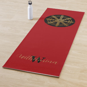 Tapete De Yoga Roda Dharma Dourada do Budismo Personalizada
