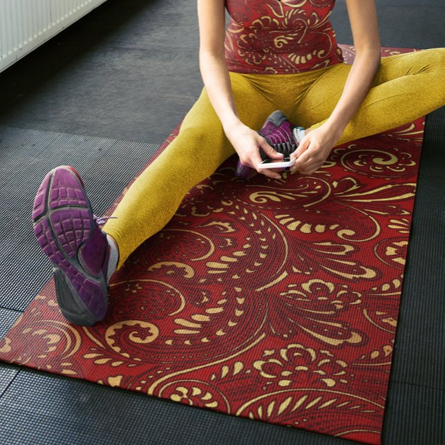 Tapete De Yoga Românico Vermelho Nulo Damasco Paisley Bold Floral (Criador carregado)