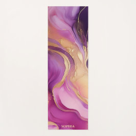 Tapete De Yoga Rosa Abstrato Roxo Moderno e Dourado-