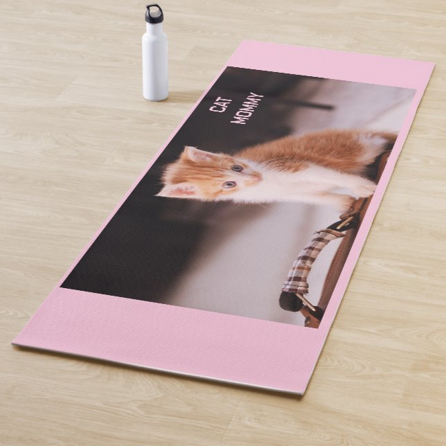 Tapete De Yoga Rosa claro "Mamãe De Gato" Laranja Kitten (In Situ)