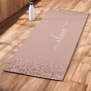 Tapete De Yoga Rosa Dourado - Brilho Rosa Bege Monograma Nome Fem