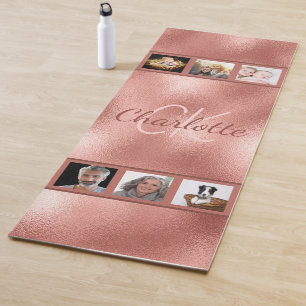Tapete De Yoga Rosa dourado nome da colagem de fotos de pincel
