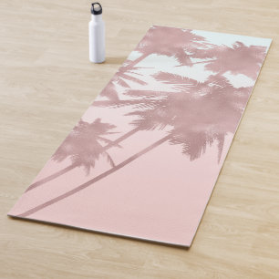 Tapete De Yoga Rosa Dourado Palmas Rosa Praia Árvores de Palmeira