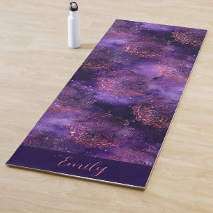 Tapete De Yoga Rosa Dourado Roxo Mandala Galaxy Celestial