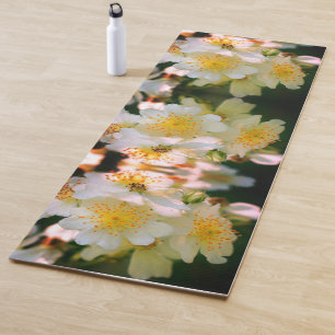 Tapete De Yoga Rosas Brancos Selvagens Fechem