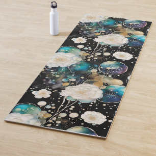 Tapete De Yoga Rosas E Bolhas Abstrato em Preto