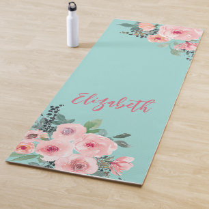 Tapete De Yoga Rosas Florais Rosa Personalizadas