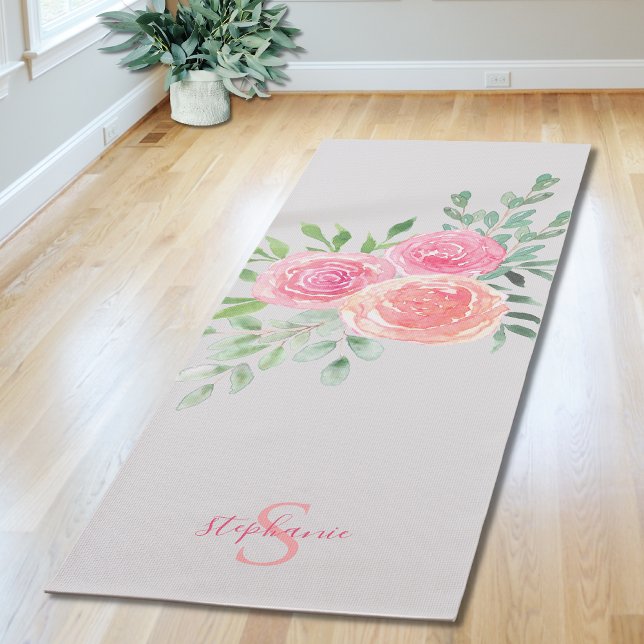 Tapete de Yoga Rosas Rosa Personalizadas (Criador carregado)