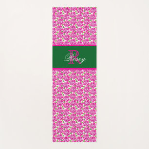 Tapete De Yoga Rosas Rosa Quente Nome Personalizado Monograma Fem