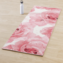 Tapete De Yoga Rosas Rosas em Aquarela Floral Blush Botânico