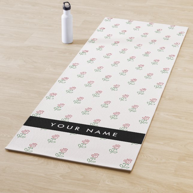 Tapete De Yoga Rosas vermelhas, Padrão De Rosas, Seu Nome (In Situ)