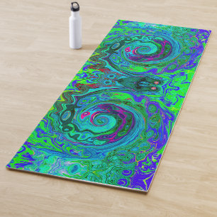 Tapete De Yoga Rotação Abstrato Retro Verde e Azul