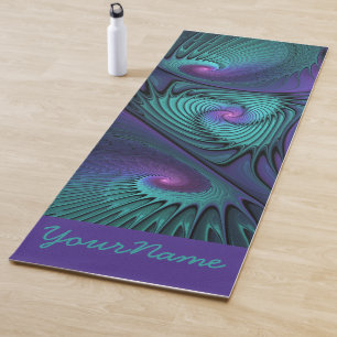 Tapete De Yoga Roxo encontra o Nome Fractal Turquoise abstrato