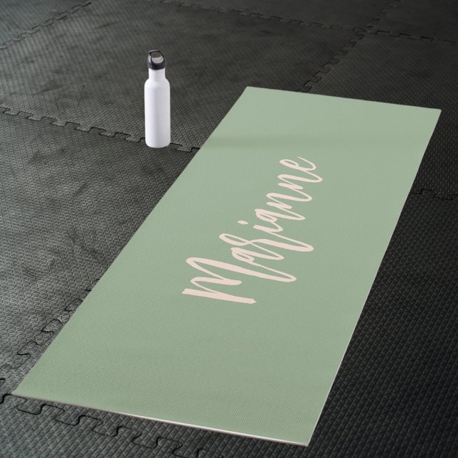 Tapete De Yoga Roxo sage verde personalizado nome script (Criador carregado)