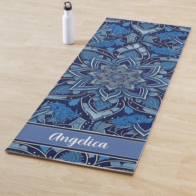 Tapete De Yoga Royal Blue Mandala Yoga Mat com Nome Pessoal (In Situ)