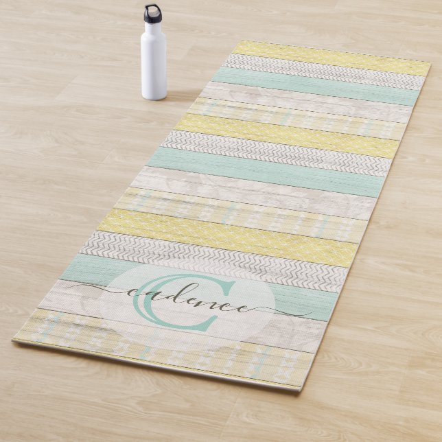 Tapete De Yoga Rustic Mint & Yellow Boho Geo Modern Personalizado (In Situ)