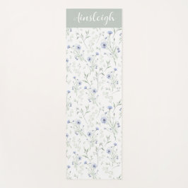 Tapete De Yoga Sage Blue Watercolor Wildflower Monogram Name