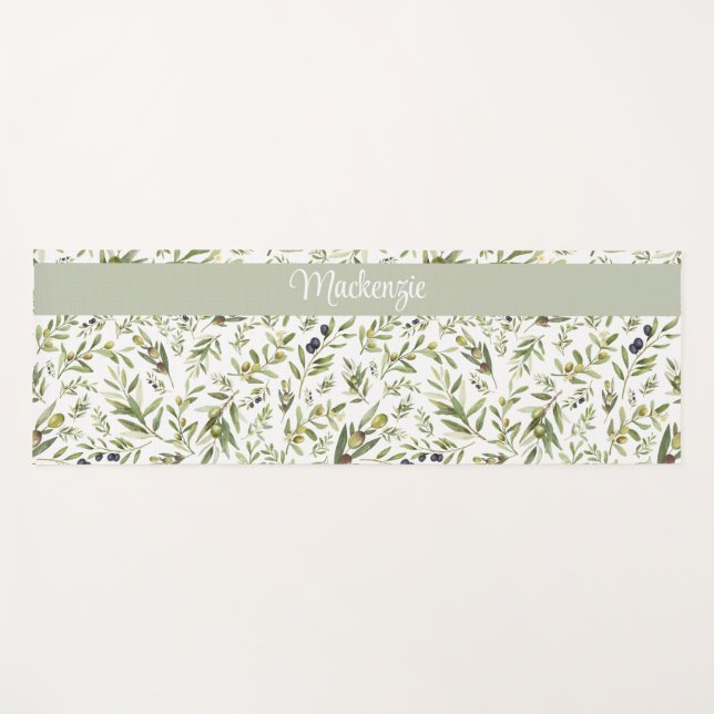 Tapete De Yoga Sage Green French Country Chic Olive Name Monogram (Frente (Horizontal))