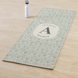 Tapete De Yoga Sage Verde Personalizado Monograma Art Déco Elegan