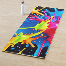 Tapete De Yoga Salpicos Neon Brilhantes na Arte Abstrata