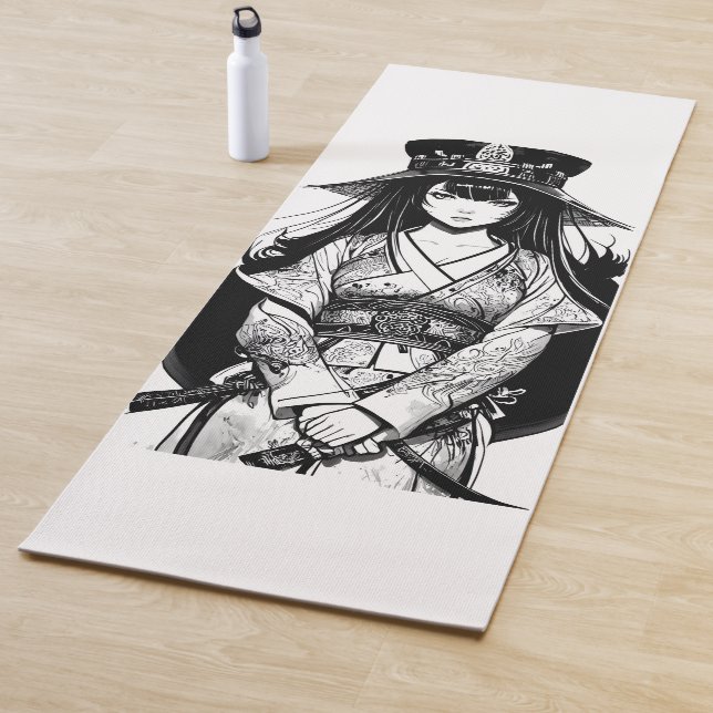 Tapete De Yoga samurai girl anime ink draw art (In Situ)