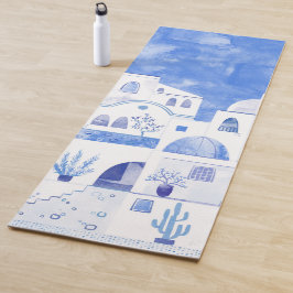 Tapete De Yoga Santorini Oia Ilha Grega Watercolor