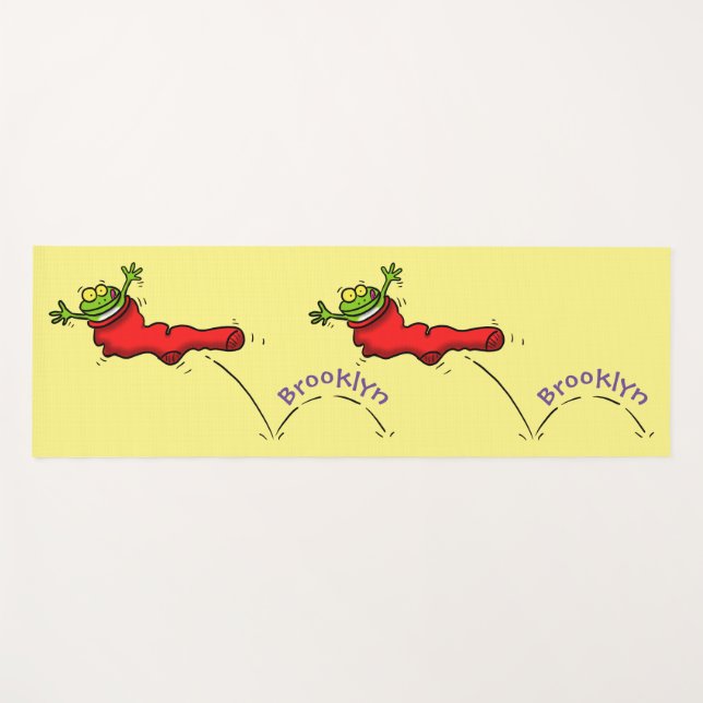 Tapete De Yoga Sapo bonito em um desenho de salto em meia vermelh (Frente (Horizontal))