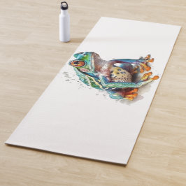 Tapete De Yoga Sapo em Aquarela de Tons Preciosos