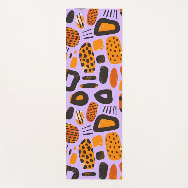 Tapete De Yoga "Savanna Pop: Tribal Vibes em Laranja e Negro" (Frente)