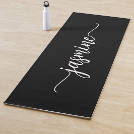 Tapete De Yoga Script Feminino Preto Personalizado com Monograma 